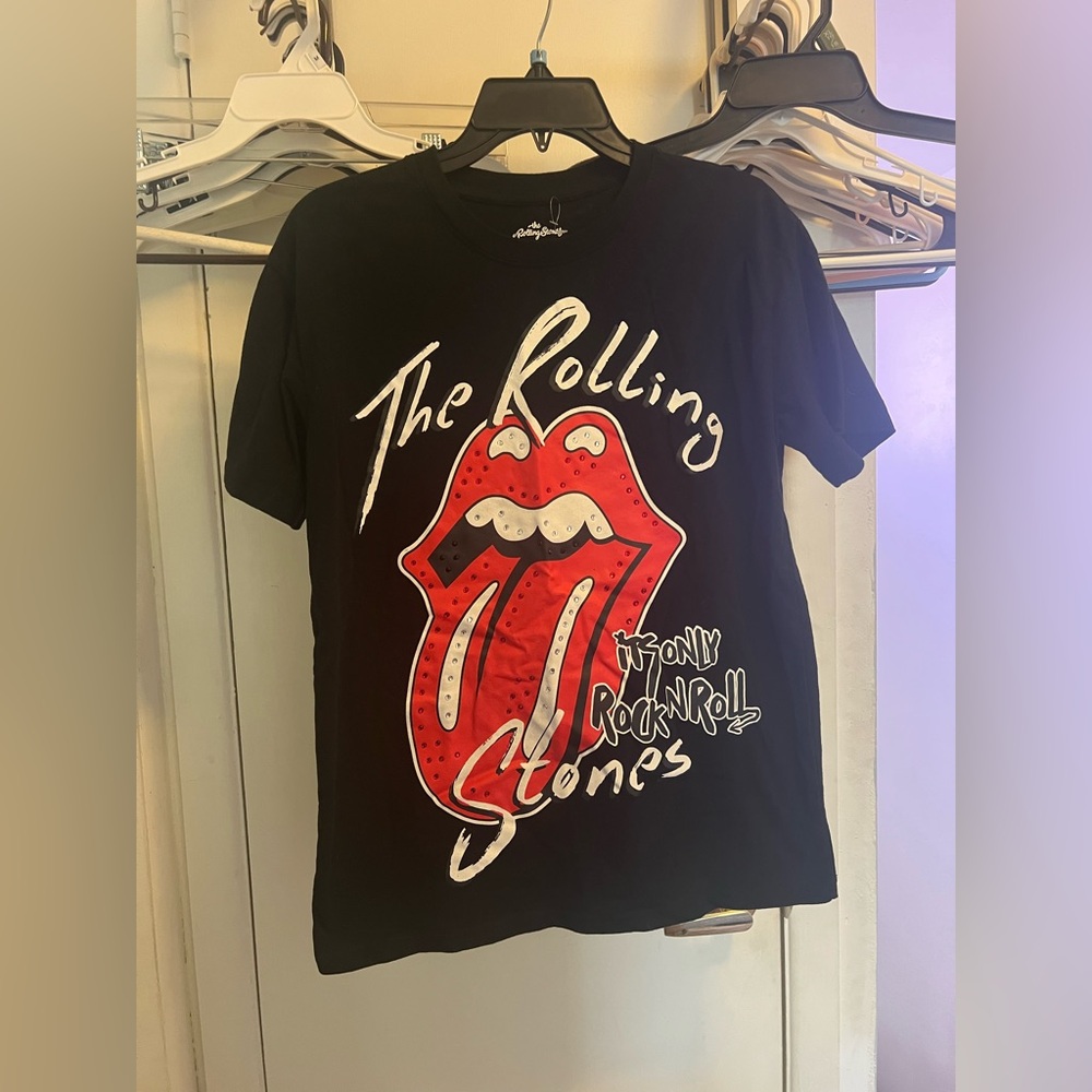 L juniors rhinestoned Rolling Stones T-shirt